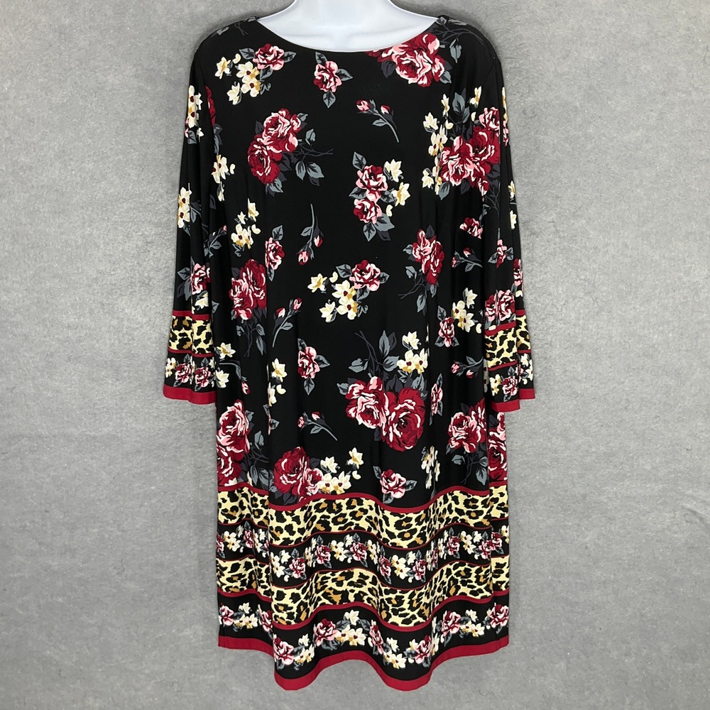 Chico's Floral Print Dress Animal Print Trim Long Sleeve Dress Size 3XP